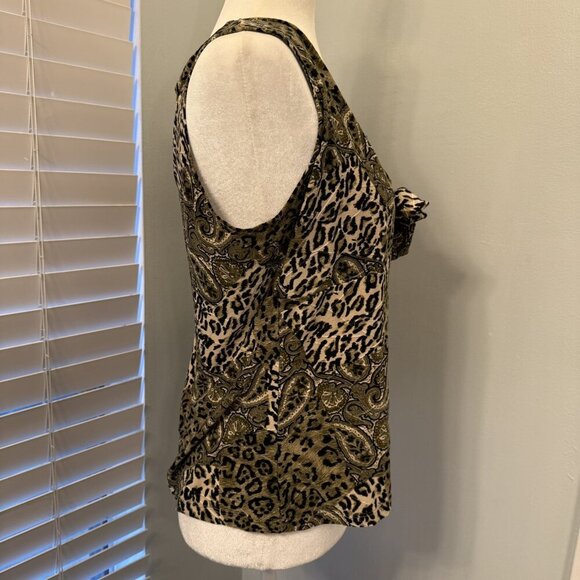 Only Nine Vintage 90s Y2K Olive Green Black Leopard Paisley Stretchy Tank Top XL - Picture 3 of 11
